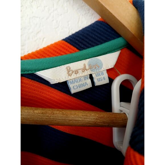 Boden High Roll Neck Orange and Navy Striped Top - Picture 3 of 5